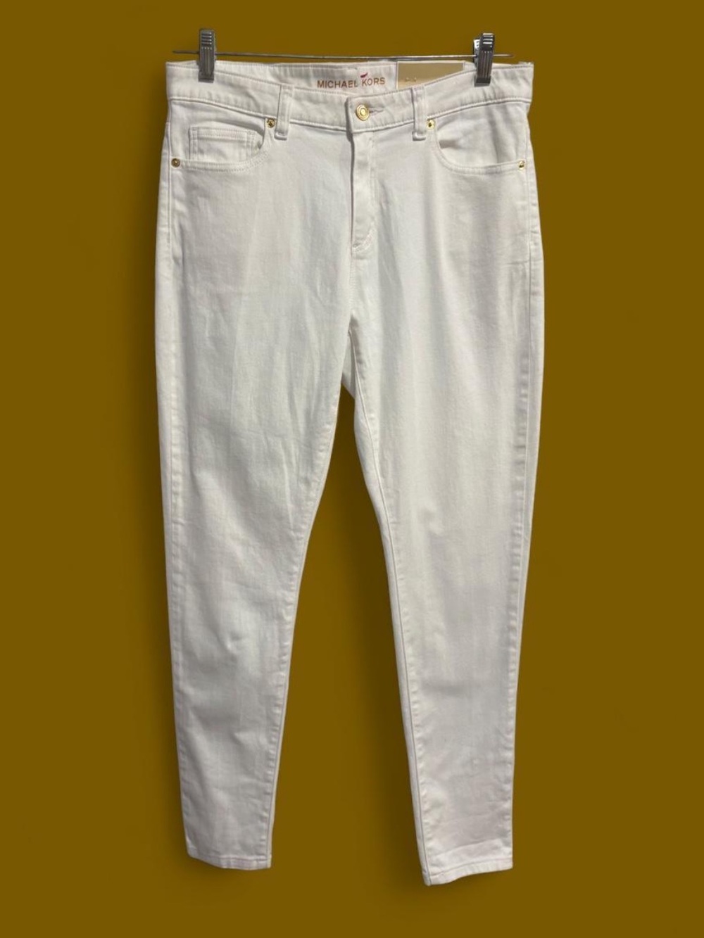 Michael Kors Izzy Skinny Mid-Rise Jeans White Waist 10